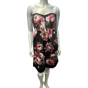 Motherhood Maternity Floral Strapless Dress Brown Pink Rose Print Size M Party
